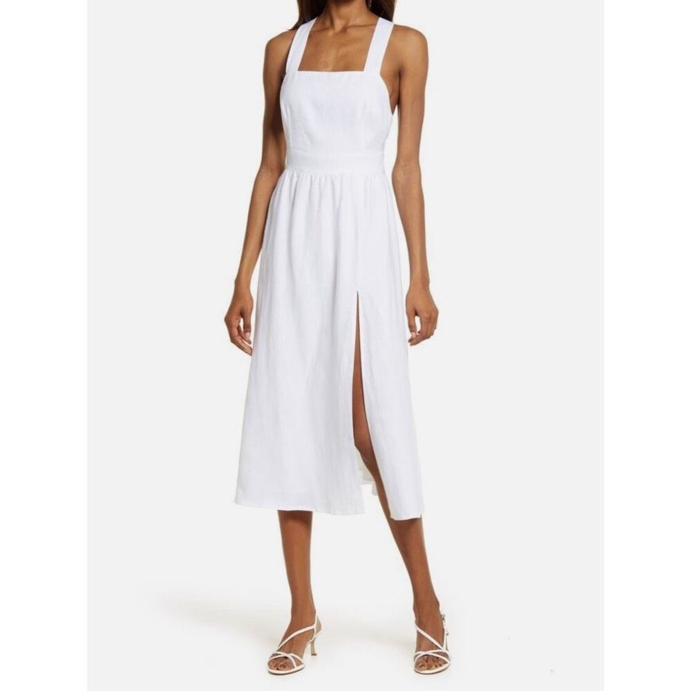 REFORMATION Elara Linen Fit & Flare Midi Dress Size 2 Sleeveless Ivory White
